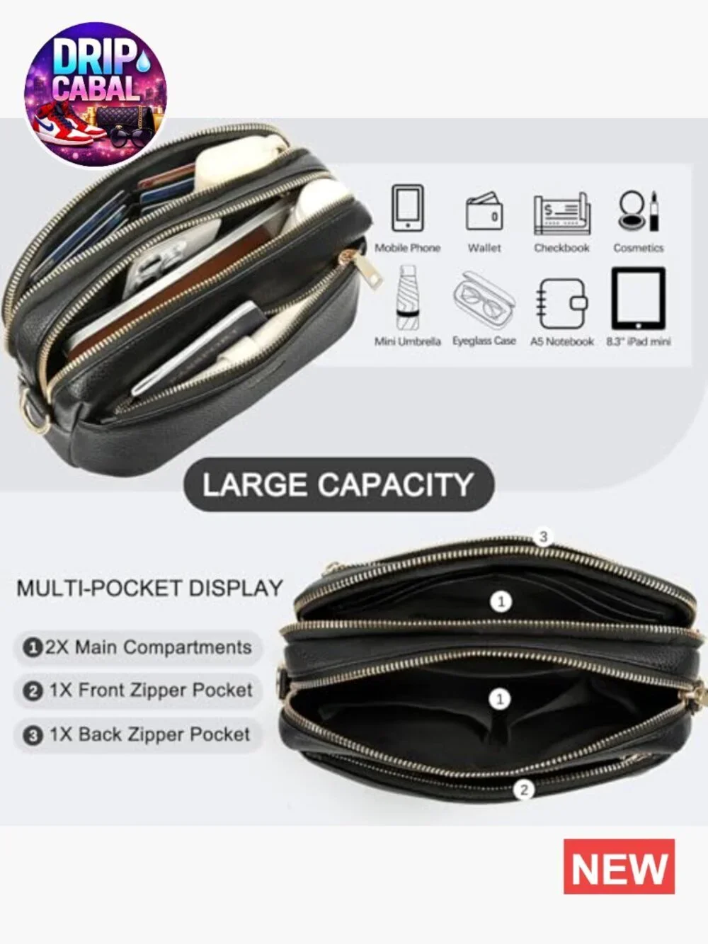 Vegan Leather Crossbody Bag Anti Theft RFID Blocking Multi Pockets Adjustable